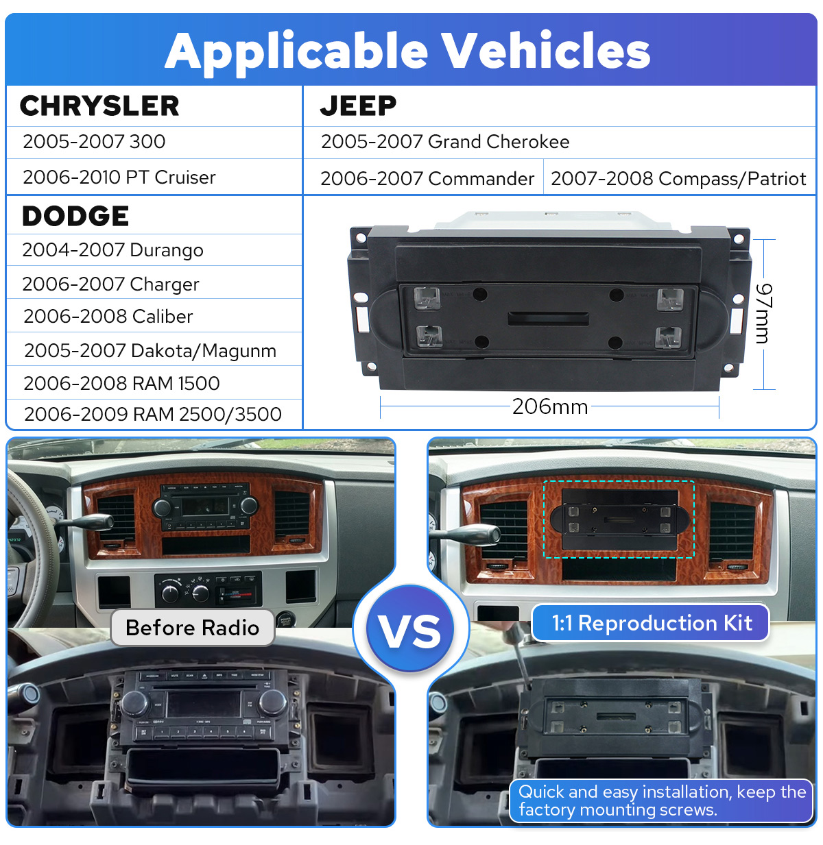 For 2006-2008 Dodge RAM 1500/2500/3500 Android 13 Car Stereo, 6.5-inch, Wireless CarPlay & GPS, Vorally