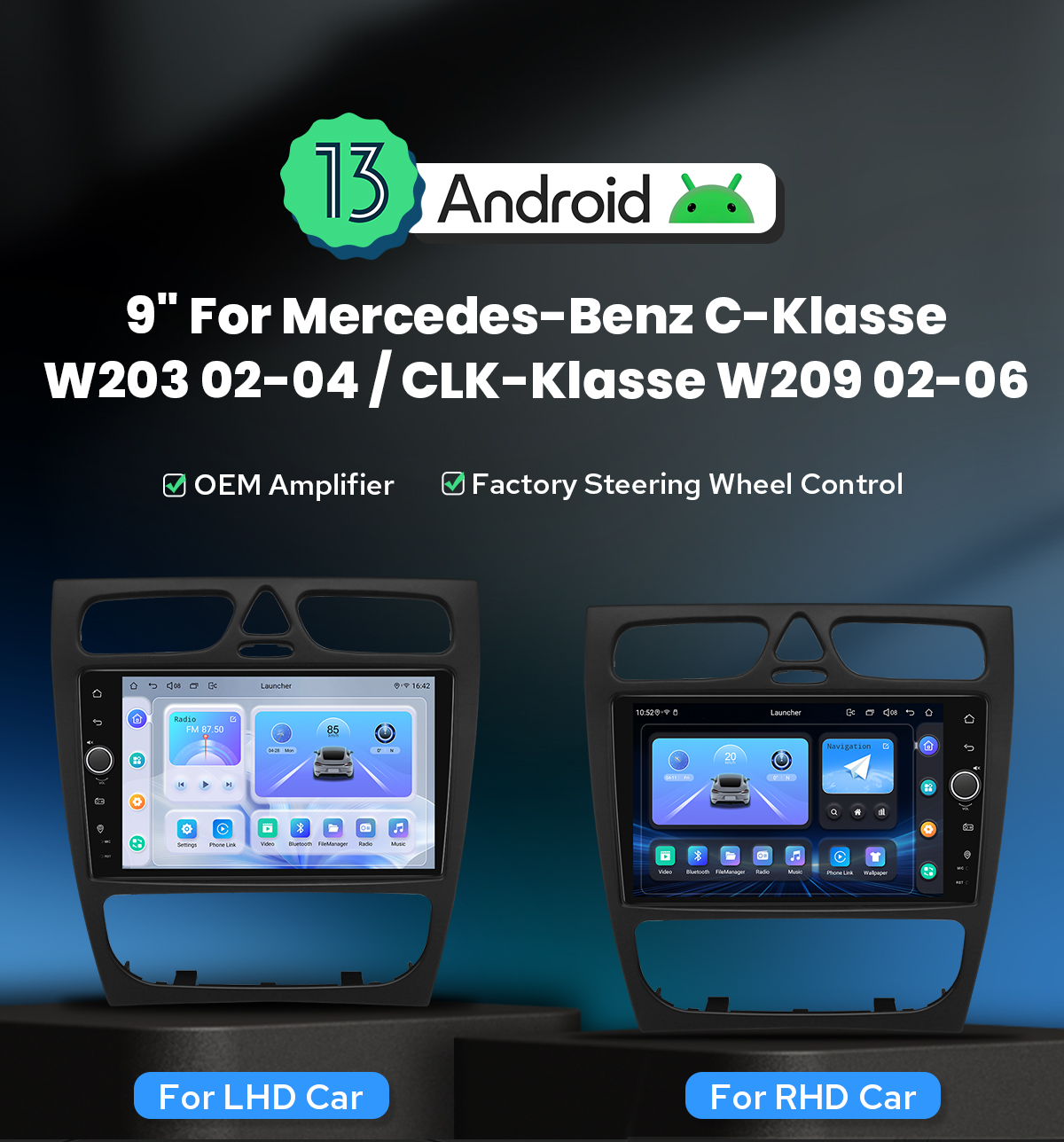 9 Inch Android Auto Aftermarket Head Unit For Mercedes-Benz C-Class ...