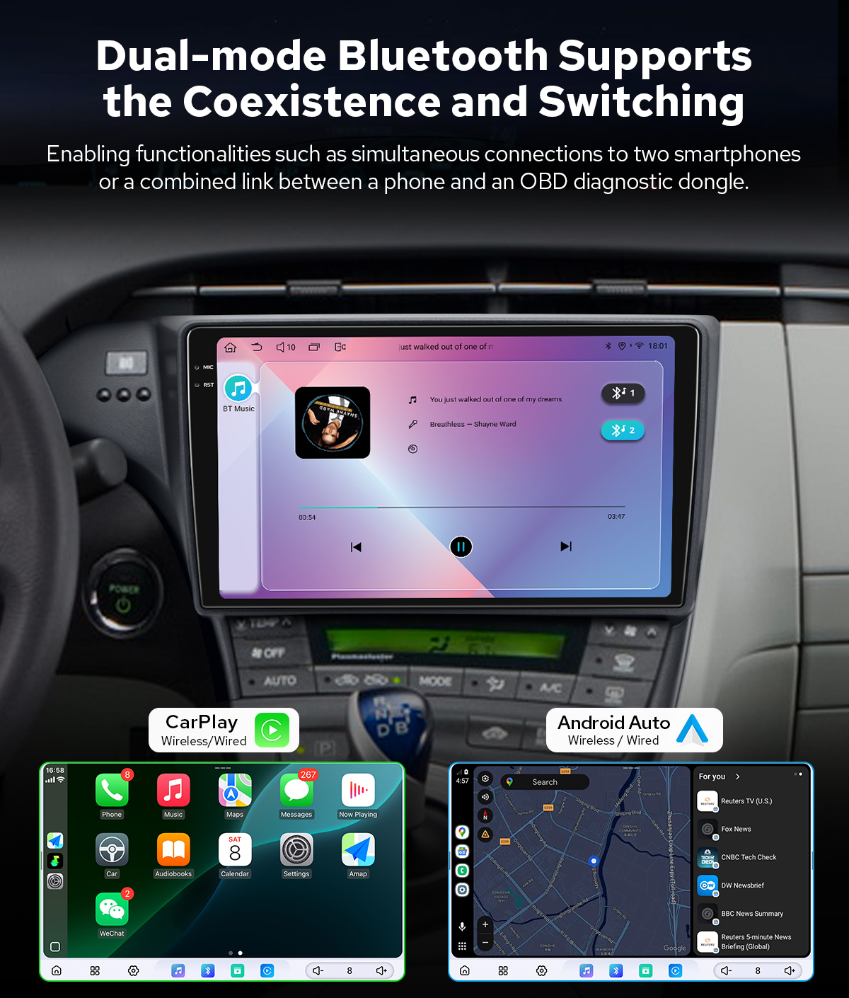 Next-Generation 10.4 Inch Wireless CarPlay&Android Auto For Toyota ...