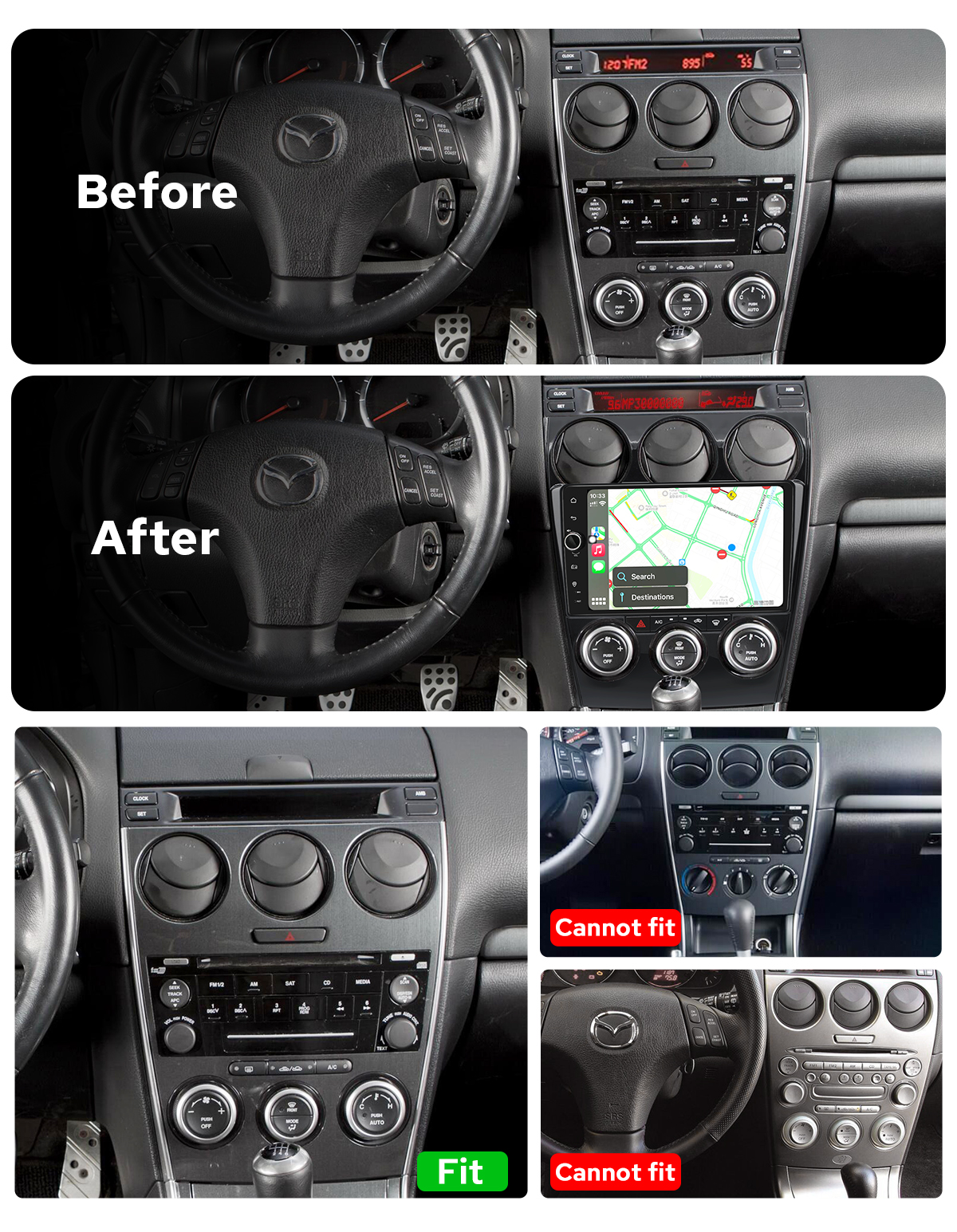 VOLEMI Android 11 Autoradio mit Navigation für Mazda 6 2002-2008, 9 Zoll  Touchscreen mit Blende Unterstützt Bluetooth Carplay Android Auto FM AM RDS  Lenkradsteuerung/Split Screen: : Elektronik & Foto