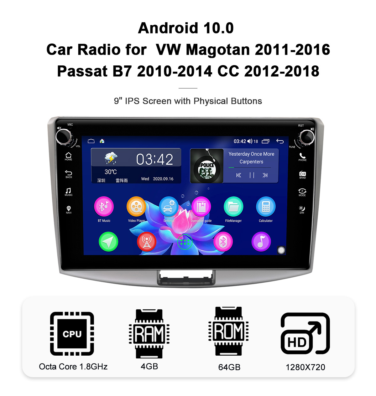 Car GPS Radio Player for Volkswagen Passat CC B6 B7 2006-2014 10.1" Android 10