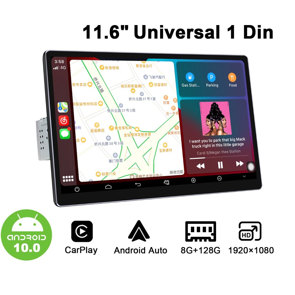 10 Inch 1 Din Android Car Radio Auto Multimedia Player Knob Carplay GPS  Navigation Adjustable Touch Screen 1din Radios Autoradio