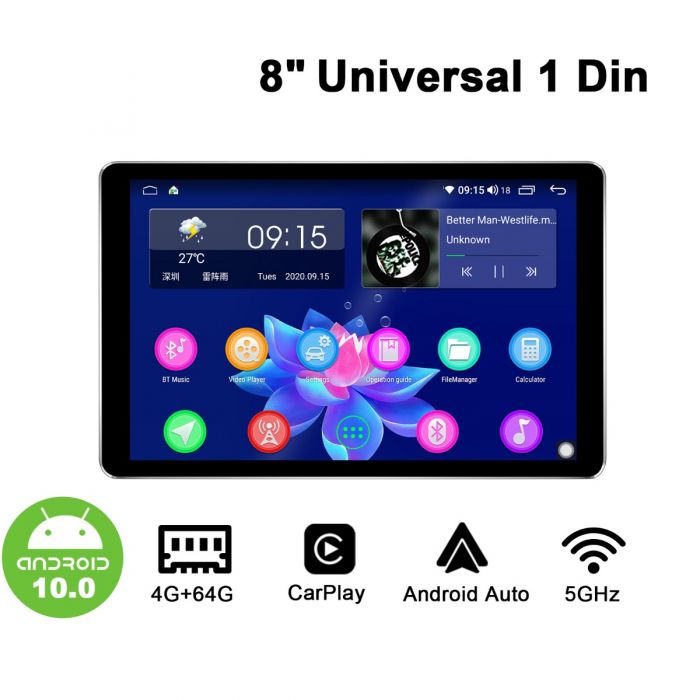 Single 1 Din Car Stereo Android 13 Car Radio with Wireless/Wired Carplay  Android Auto Adjustable 10.1 IPS Touchscreen in Dash Head Unit Support